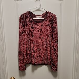 Eye Candy Velvet Long Sleeve Top - Shiny Rich Burgundy